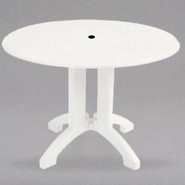 Grosfillex UT380004 Atlanta 42'' White Round Molded Melamine Outdoor Table with Umbrella Hole 383US239004